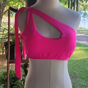 Summer Mae hot pink one shoulder strappy accent bikini top